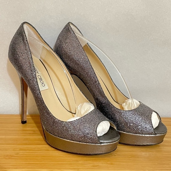 Jimmy Choo Shoes - Jimmy Choo Dhalia stilleto pumps 120mm 3/4” platform Silver grey glitter EU38.5